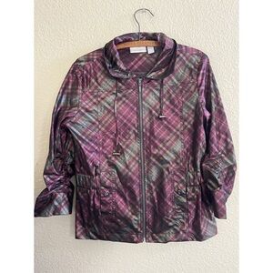 Chicos Metallic Plaid 3/4 Sleeve Jacket Size 1
